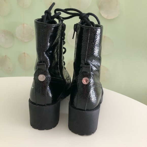 Steve Madden Patent Leather Chunky Platform Combat Moto Boots - Picture 9 of 12
